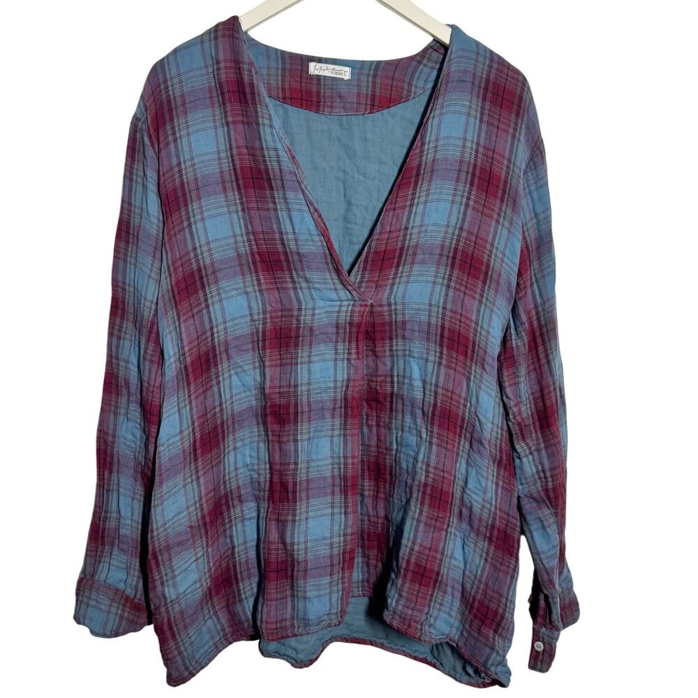 Free People x CP Shades Plaid Tunic Top Women M Blue Red Boho Western Cabincore
